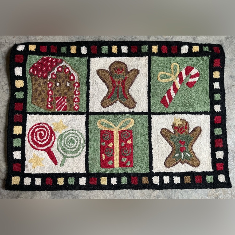 Festive Holiday Rug with Gingerbread and Candy Design